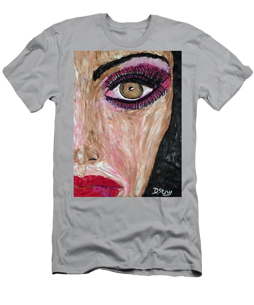 Face T-Shirt featuring the mixed media Gia by Deborah Stanley