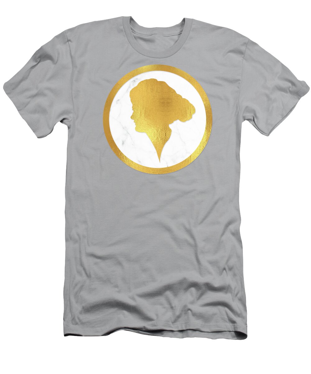Cameo T-Shirt featuring the painting Gibson Girl gold silhouette, marble cameo, left facing by Tina Lavoie