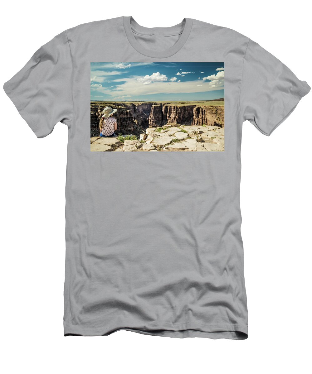 Arizona T-Shirt featuring the photograph Girl and the Grand Canyon 1 by Mati Krimerman