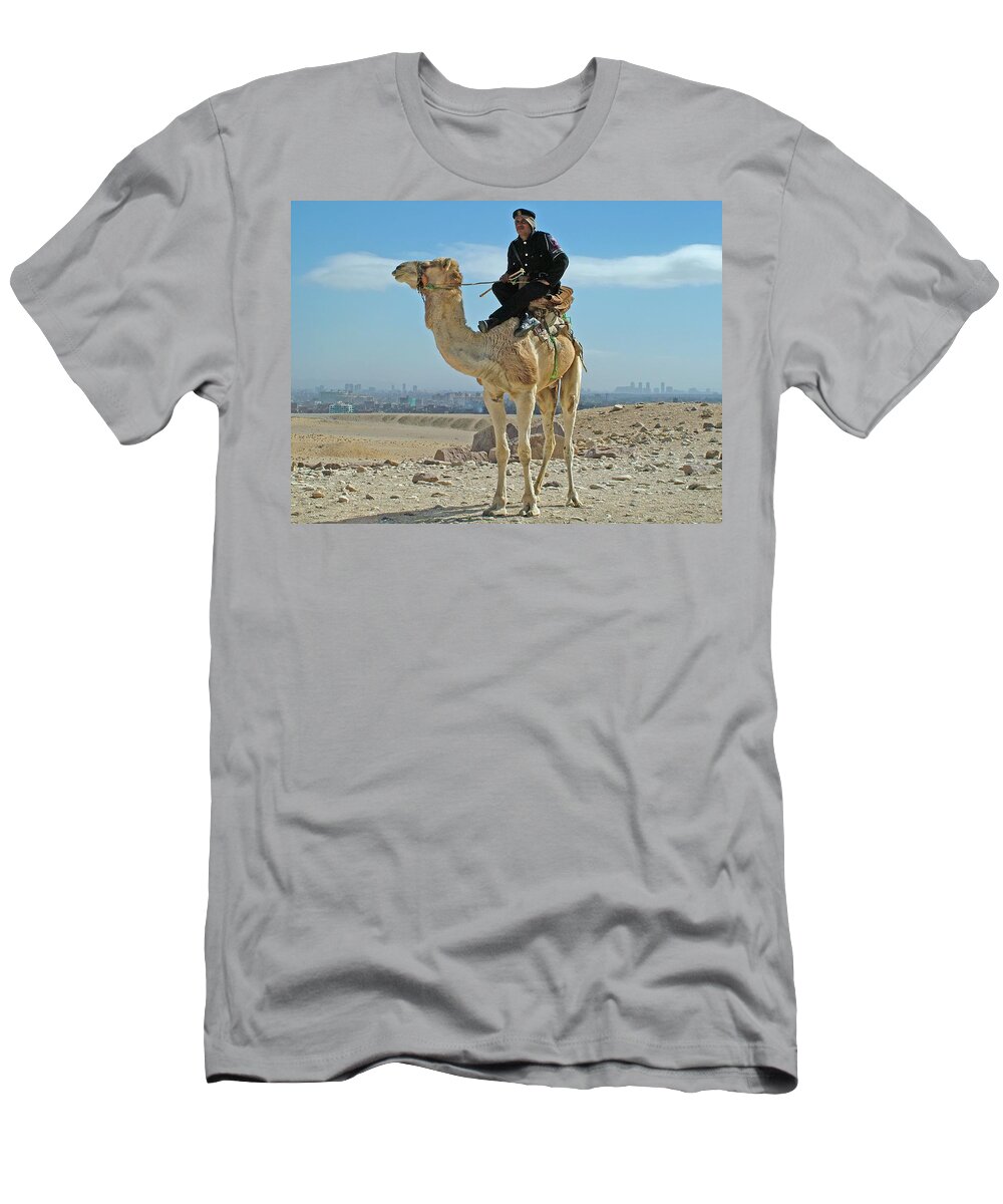 Egypt T-Shirt featuring the photograph Giza Pyramids Camel Tourist Police by Joseph Hendrix