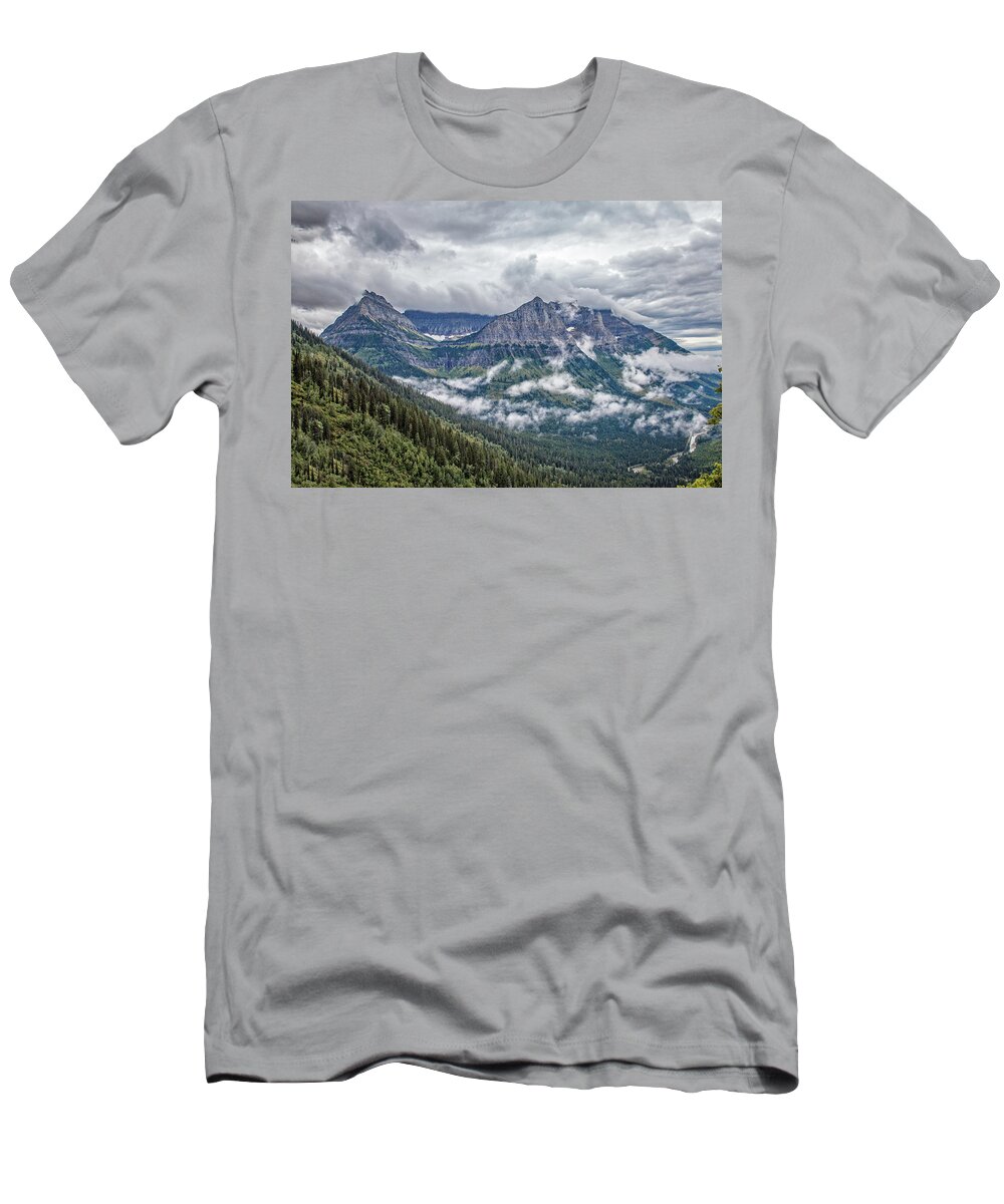 Going To The Sun Highway T-Shirt featuring the photograph Glacier-Carved Peaks by Ronald Lutz