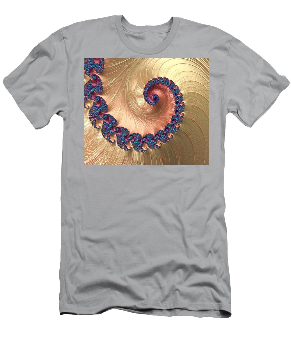 Gold Spiral T-Shirt featuring the digital art Gold Spiral with Passion Abstract by Marianna Mills