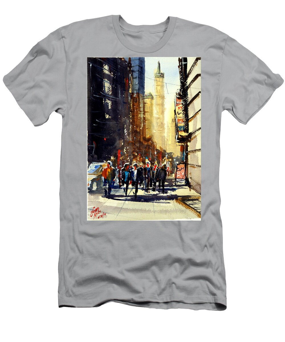 New York T-Shirt featuring the painting Golden Apple by James Nyika