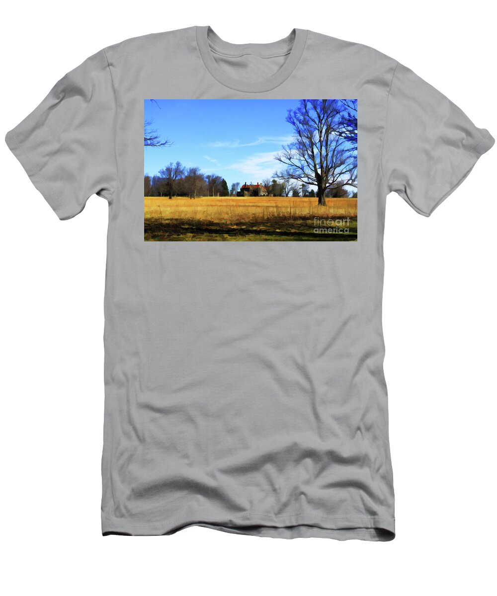 Mansion T-Shirt featuring the digital art Golden Fields of Spring by Xine Segalas
