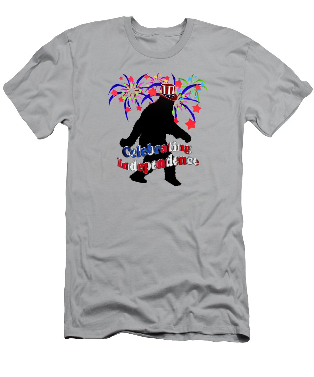 Sasquatch T-Shirt featuring the digital art Gone Squatchin - Celebrating Independence by Gravityx9  Designs