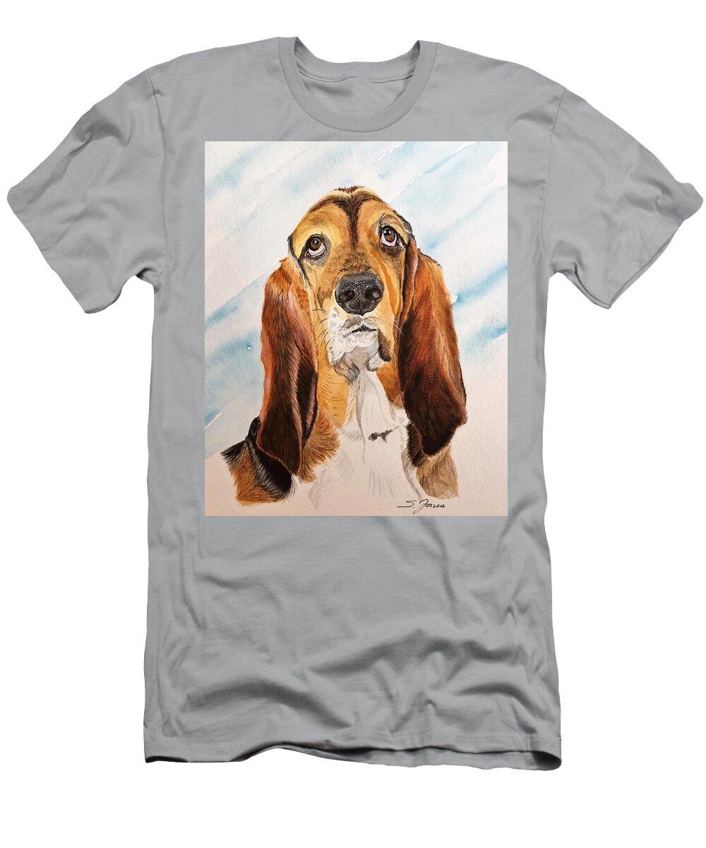 Basset Hound T-Shirt featuring the mixed media Good Grief 2 by Sonja Jones