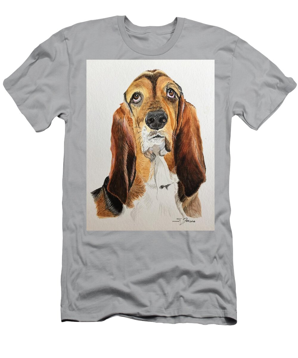 Basset Hound T-Shirt featuring the painting Good Grief by Sonja Jones
