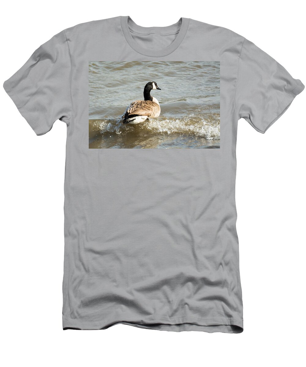 Goose T-Shirt featuring the photograph Goose Rides A Wave by Holden The Moment