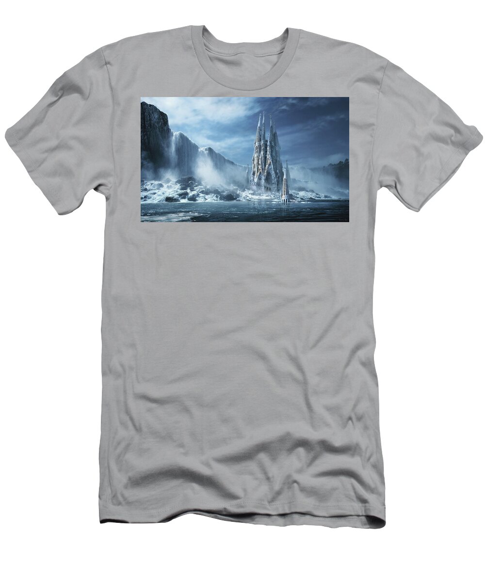 Gothic Art Fantasy Art Gothic Artwork Wallpaper Gallery Backgrounds T-Shirt featuring the digital art Gothic fantasy or Expiatory temple by George Grie