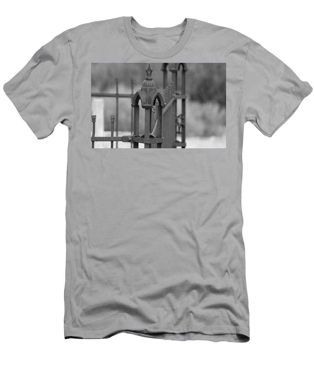 Gothic Ornamental Fence In Boothill T-Shirt featuring the photograph Gothic Ornamental Fence in Boothill by Colleen Cornelius