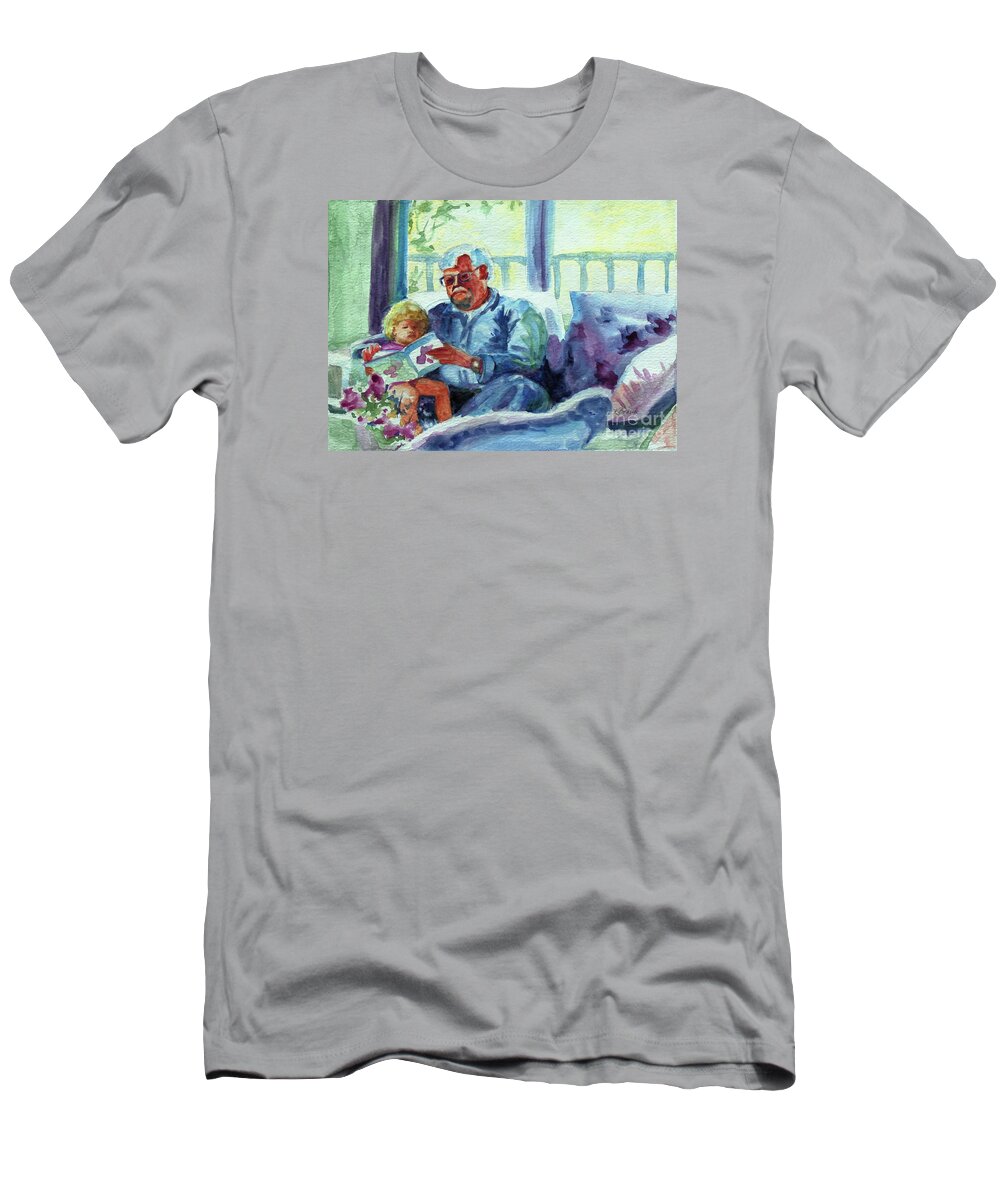 Painting T-Shirt featuring the painting Grandpa Reading by Kathy Braud