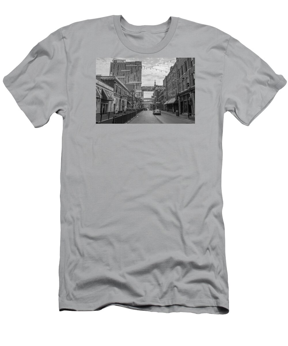 Detroit T-Shirt featuring the photograph Greek Town Detroit Black and White by John McGraw