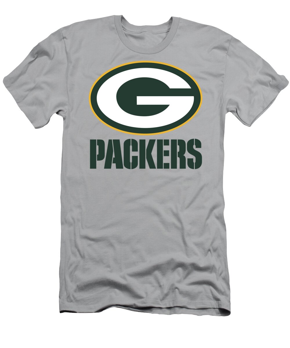Green Bay T-Shirt featuring the mixed media Green Bay Packers Translucent Steel by Movie Poster Prints