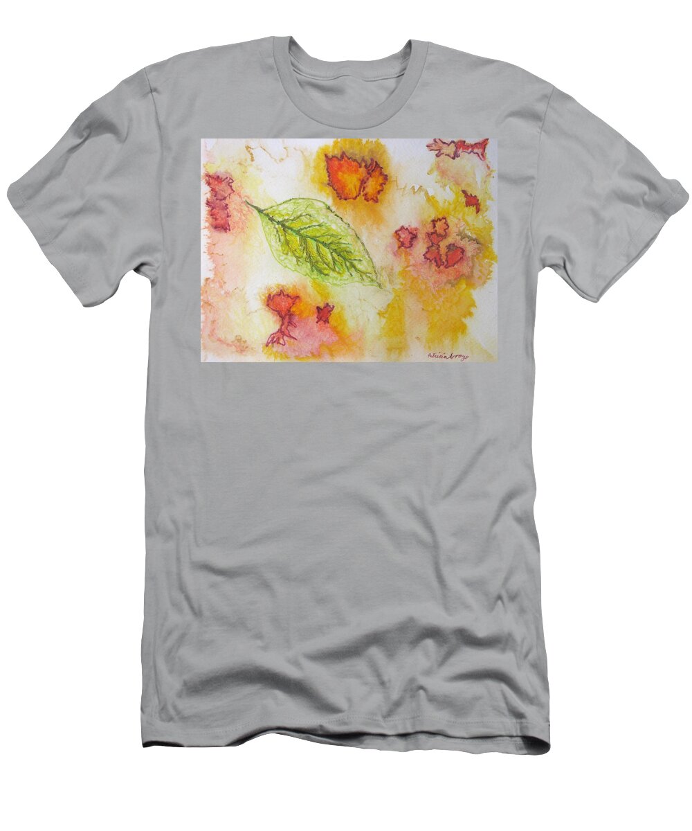 Nature T-Shirt featuring the painting Green Leaf of Fall by Patricia Arroyo