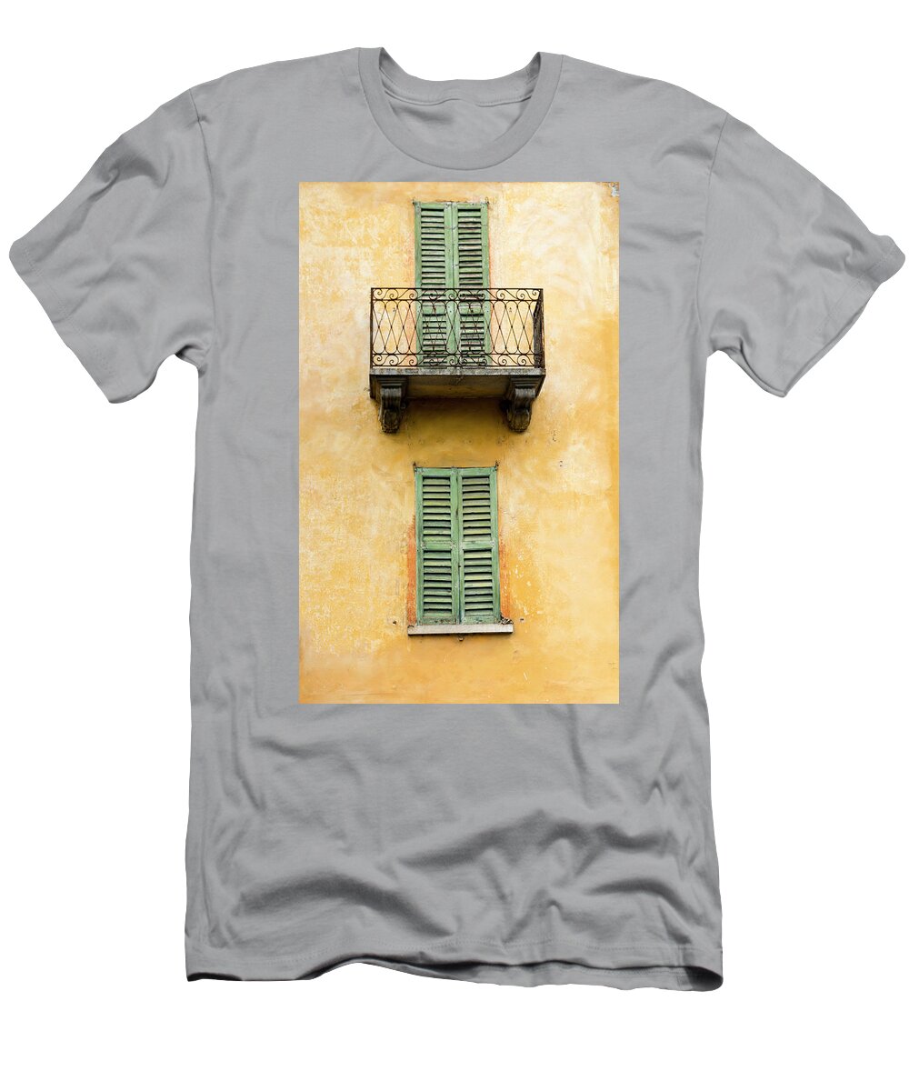 Architecture T-Shirt featuring the photograph Green shuttered windows by Oscar Gutierrez