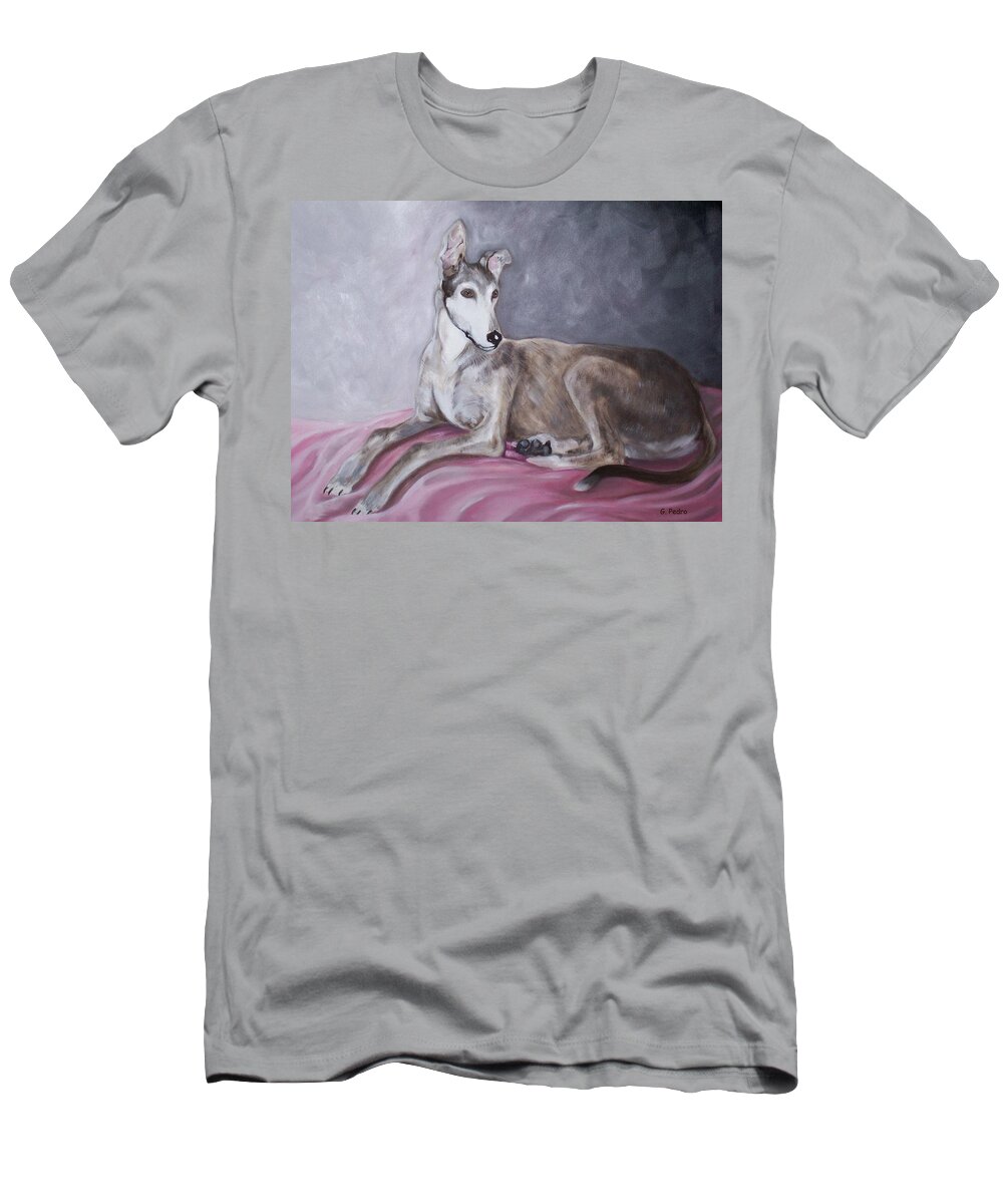 Greyhound T-Shirt featuring the painting Greyhound at Rest by George Pedro