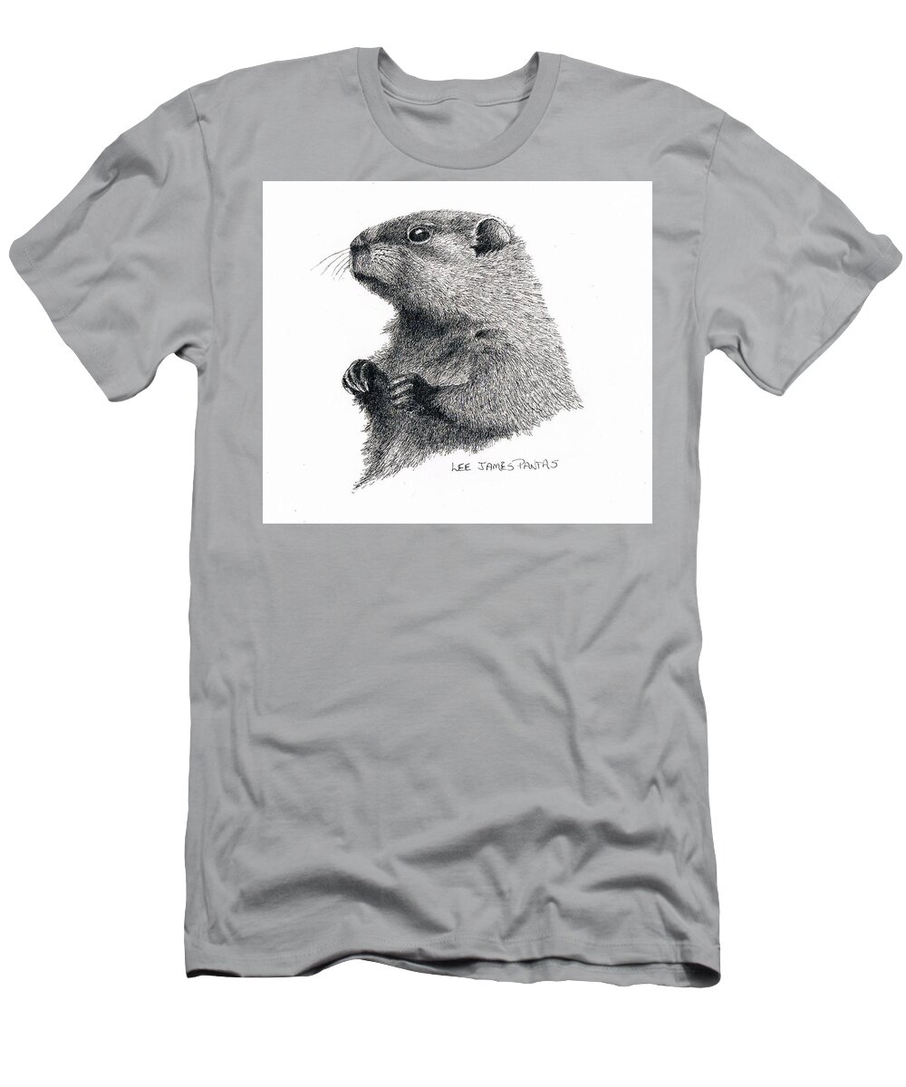 Woodchuck T-Shirt featuring the drawing Groundhog or Woodchuck by Lee Pantas