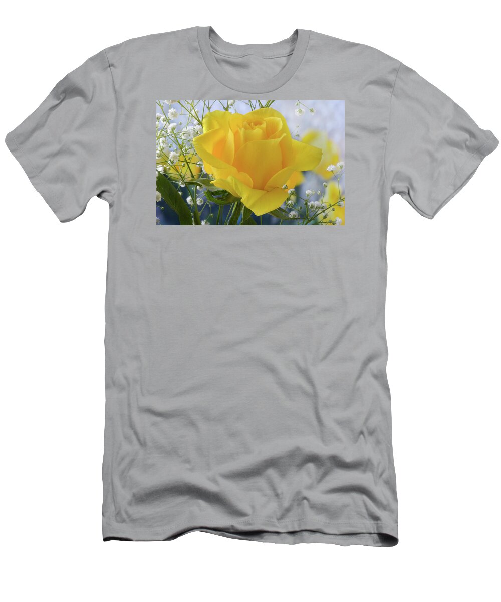 Rose T-Shirt featuring the photograph Gypsophila And The Rose. by Terence Davis