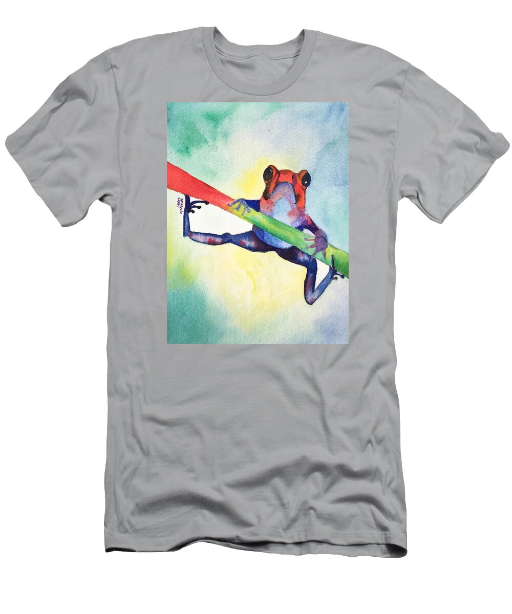Frog T-Shirt featuring the painting Hang by Juana Serrano
