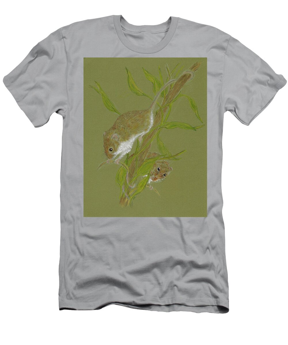 Animal T-Shirt featuring the drawing Harvest Mice by Stephanie Grant