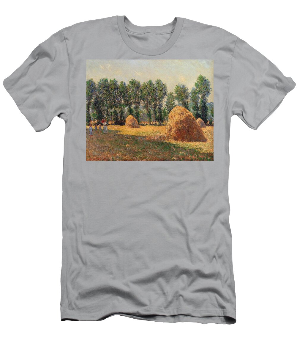 Monet Haystacks At Giverny Painting T shirt  Premium Quality