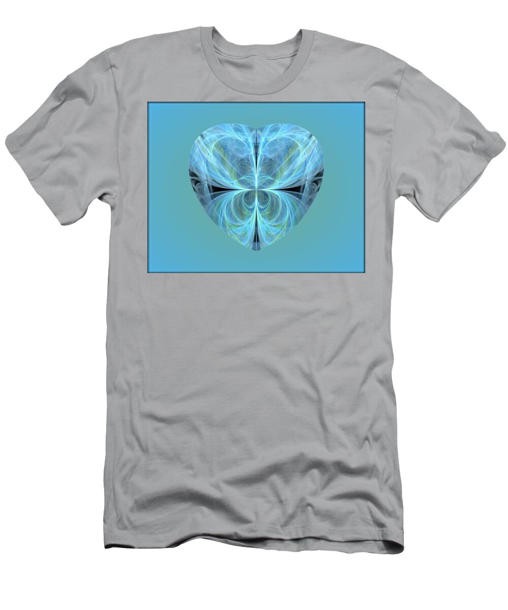 Apophysis Fractal T-Shirt featuring the digital art Heart - Ghost Blue by Angie Tirado