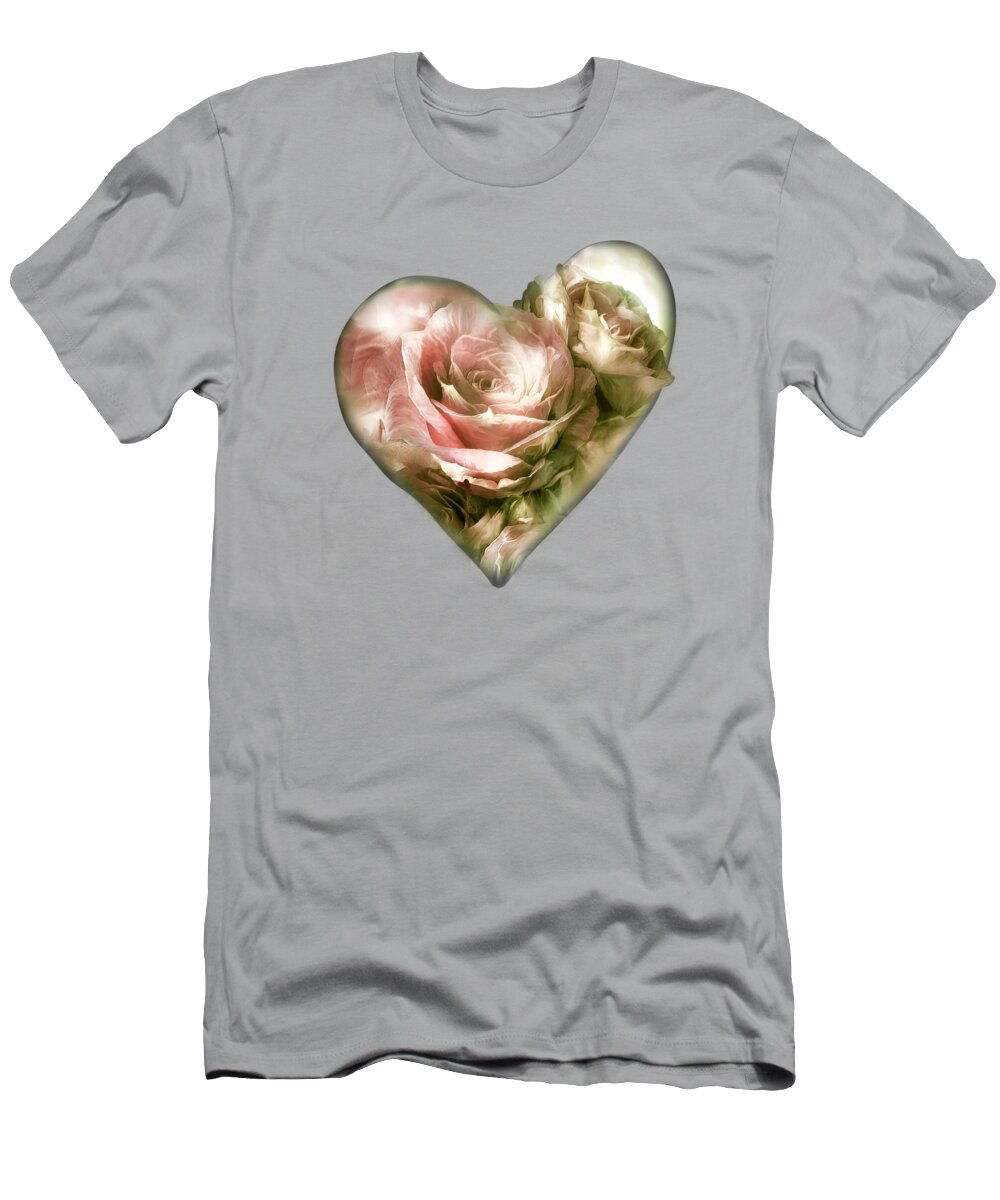 Rose T-Shirt featuring the mixed media Heart Of A Rose - Antique Pink by Carol Cavalaris