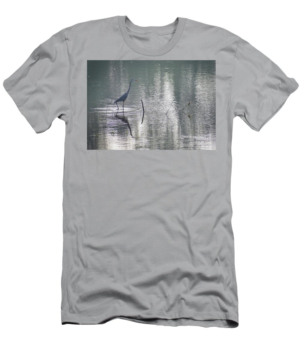 Nature T-Shirt featuring the photograph Heron In Pastel Waters by Skip Willits