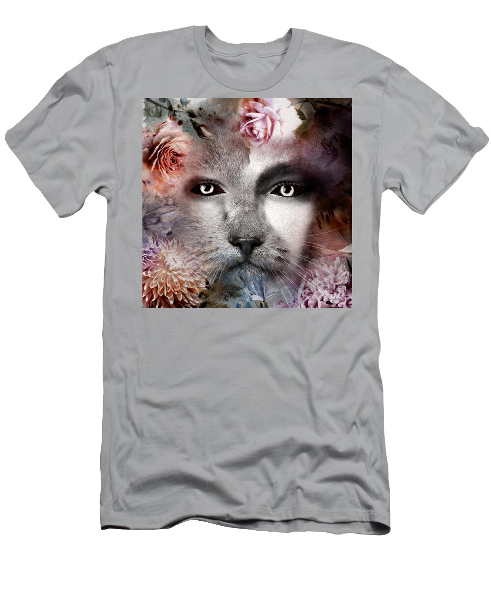Digital Art T-Shirt featuring the digital art Hiding Catlady by Artful Oasis