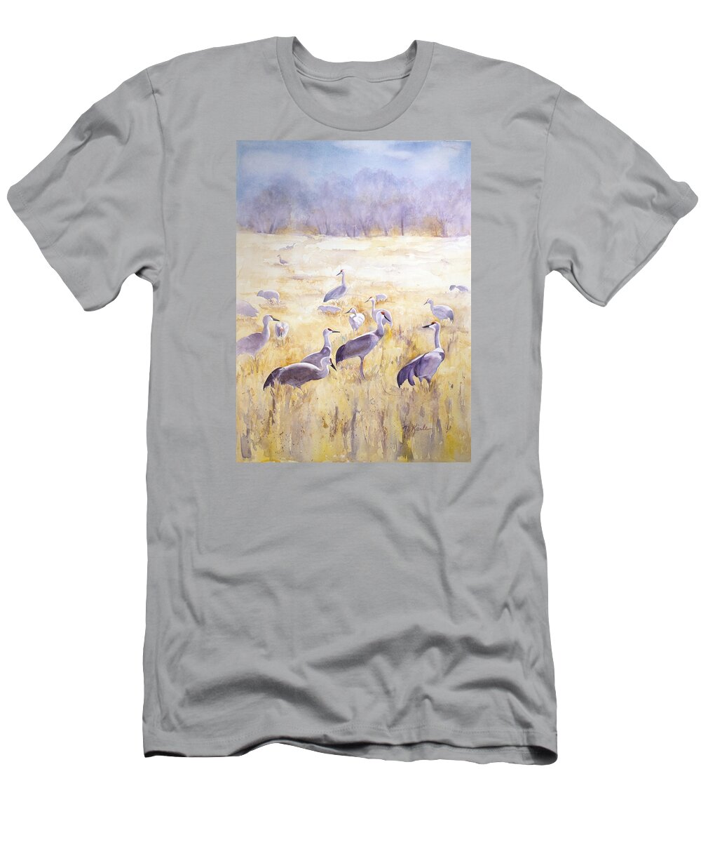 Sandhill Cranes T-Shirt featuring the painting High Plains Drifters by Marsha Karle