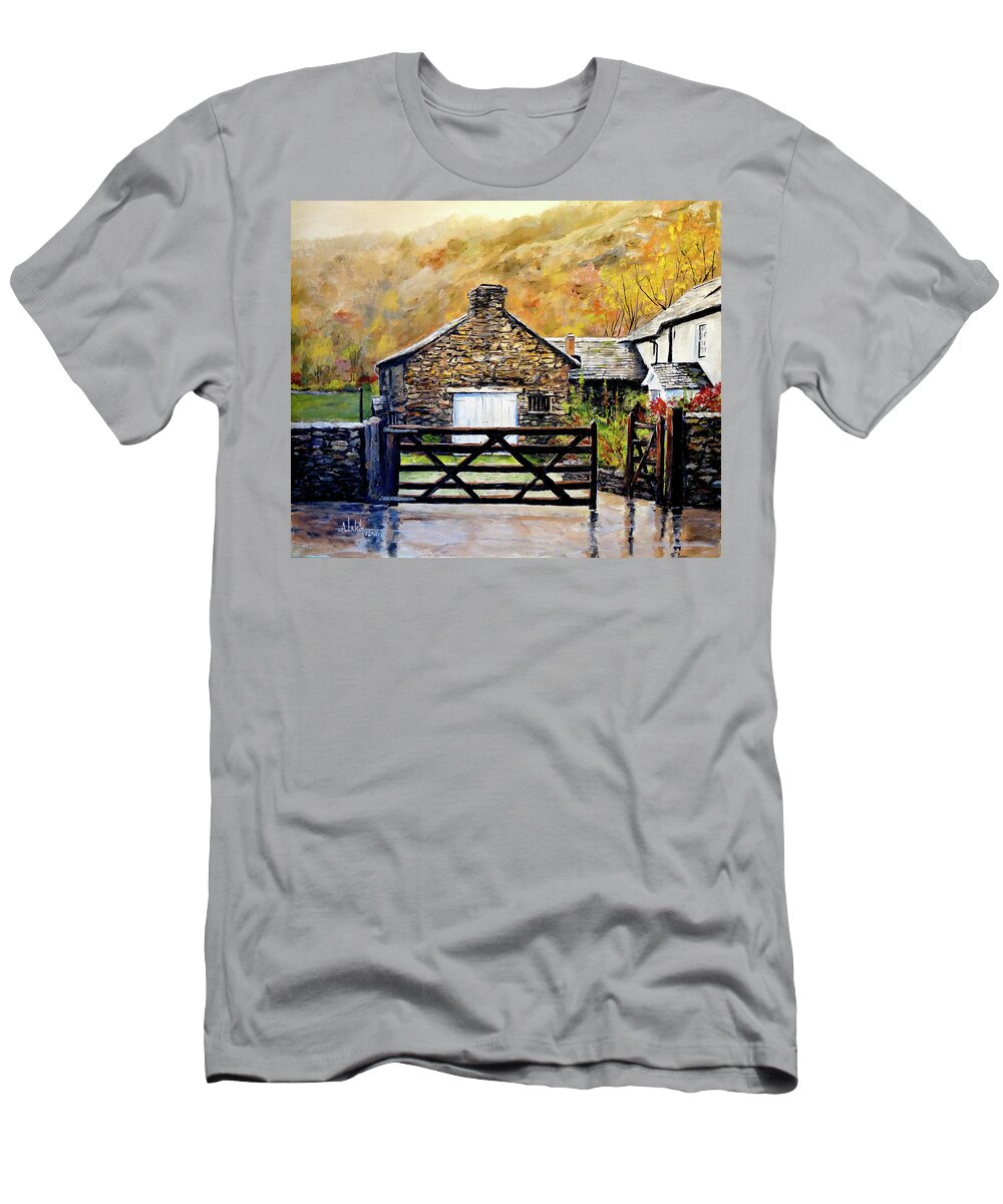 England T-Shirt featuring the painting High Yewdale Farm by Alan Lakin