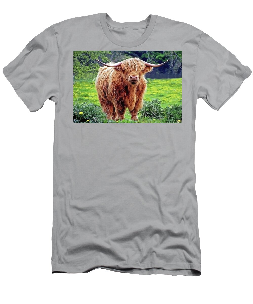 Highland Cow T-Shirt featuring the painting Highland Cow by Harry Warrick
