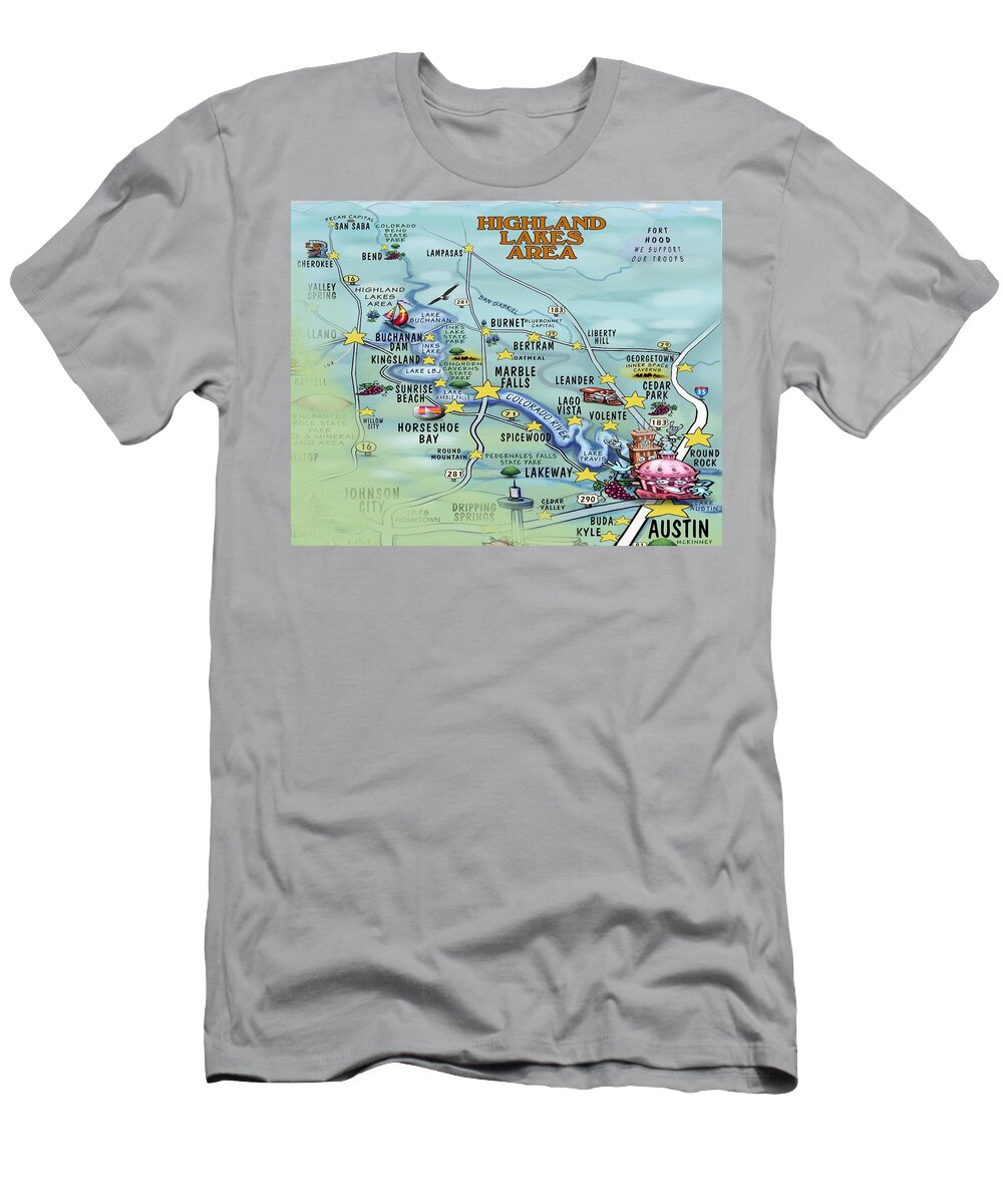 Highland Lakes Area T-Shirt featuring the digital art Highland Lakes Area by Kevin Middleton