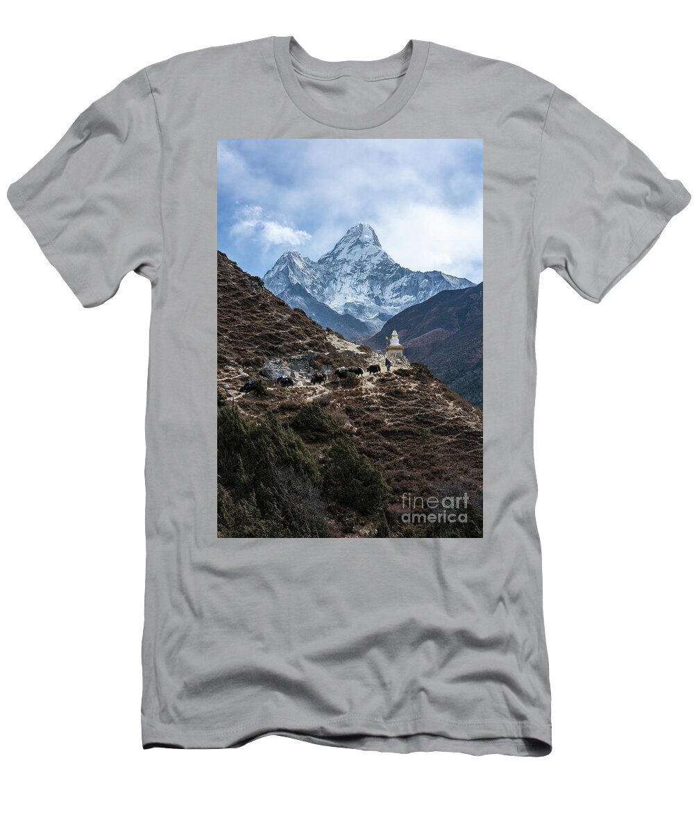 Ama Dablam T-Shirt featuring the photograph Himalayan Yak Train by Mike Reid