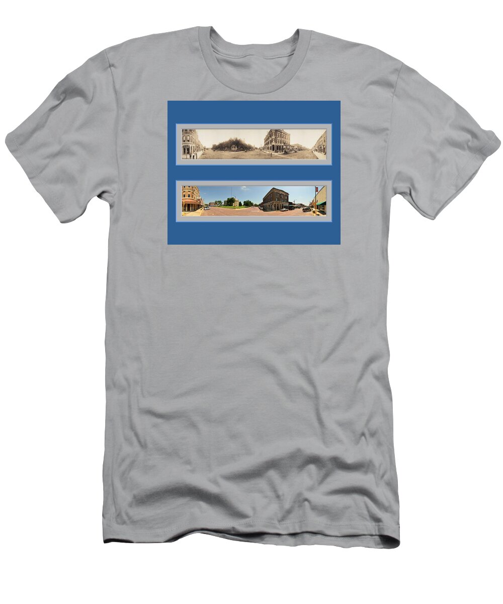 Historic Panorama Panoramic Reproduction Old New Now Then Falls City Nebraska T-Shirt featuring the photograph Historic Falls City Nebraska Panoramic Reproduction by Ken DePue