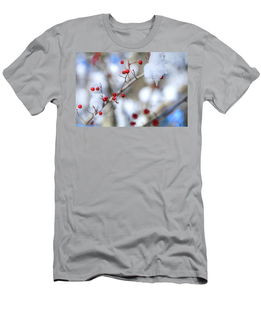 Holly Berry T-Shirt featuring the photograph Holly Berries In Snow by Carol Montoya