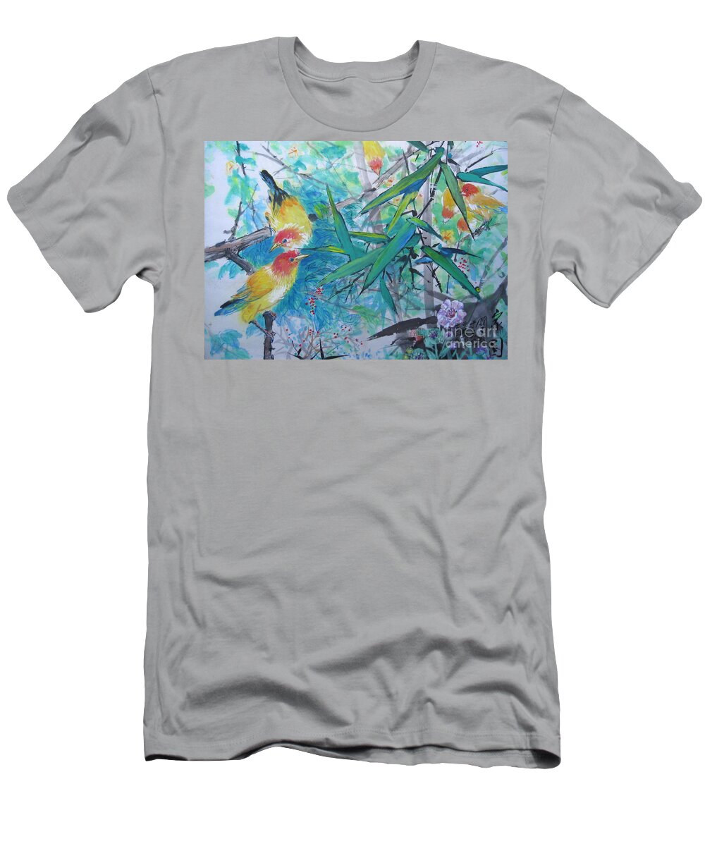 Birds T-Shirt featuring the painting Home by Guanyu Shi