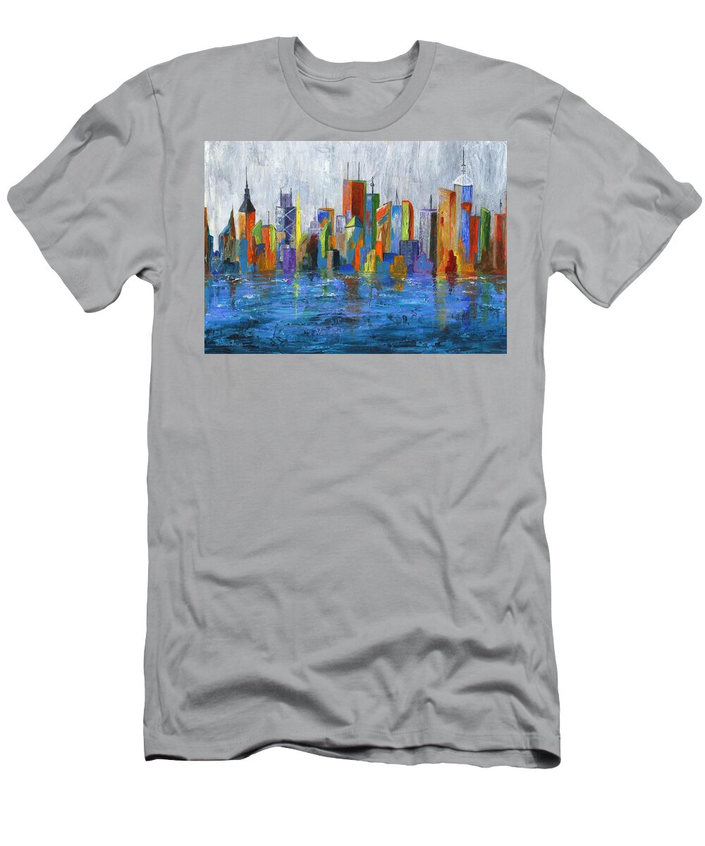 Skyline T-Shirt featuring the painting Hong Kong Island by Jamie Frier