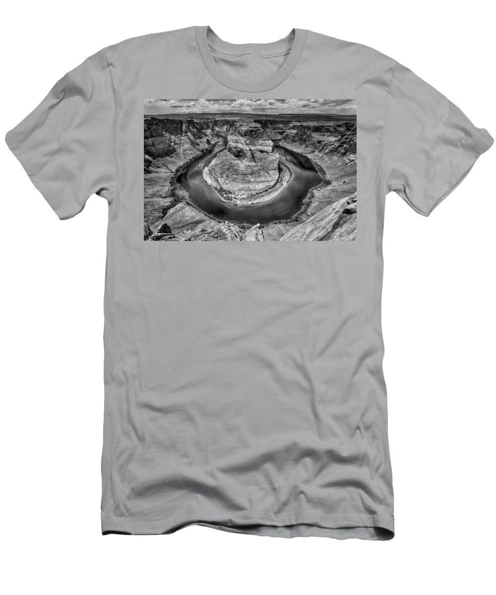 Horseshoe Bend T-Shirt featuring the photograph Horseshoe Bend Grand Canyon In Black And White by Garry Gay
