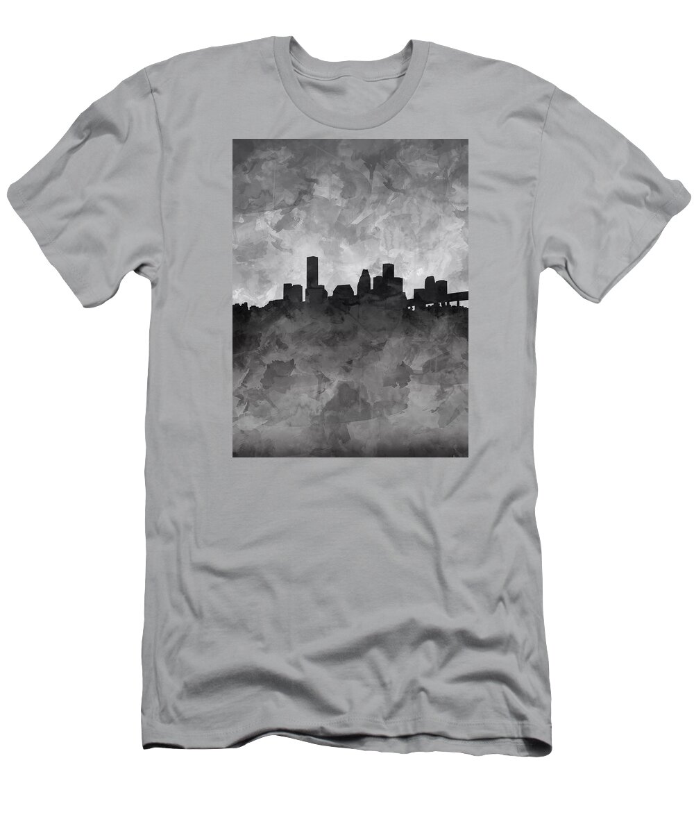 Houston T-Shirt featuring the painting Houston Skyline Grunge by Bekim M