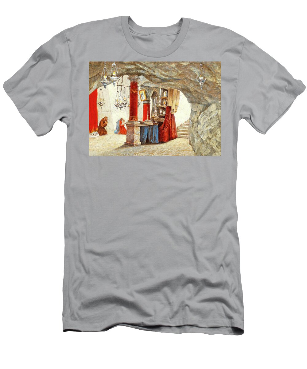 Hubert Sattler T-Shirt featuring the painting Hubert Sattler Milk Grotto 1911 by Munir Alawi