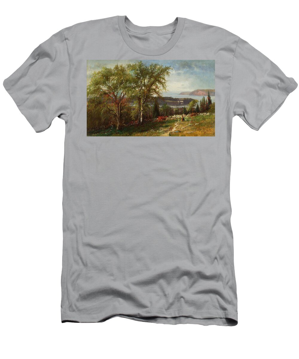 Julie Hart Beers T-Shirt featuring the painting Hudson River at Croton Point by Julie Hart Beers