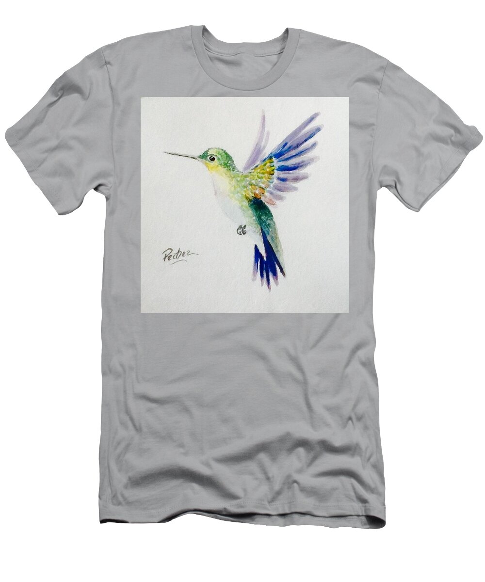 Hummingbird T-Shirt featuring the painting Hummingbird 1 by Pechez Sepehri