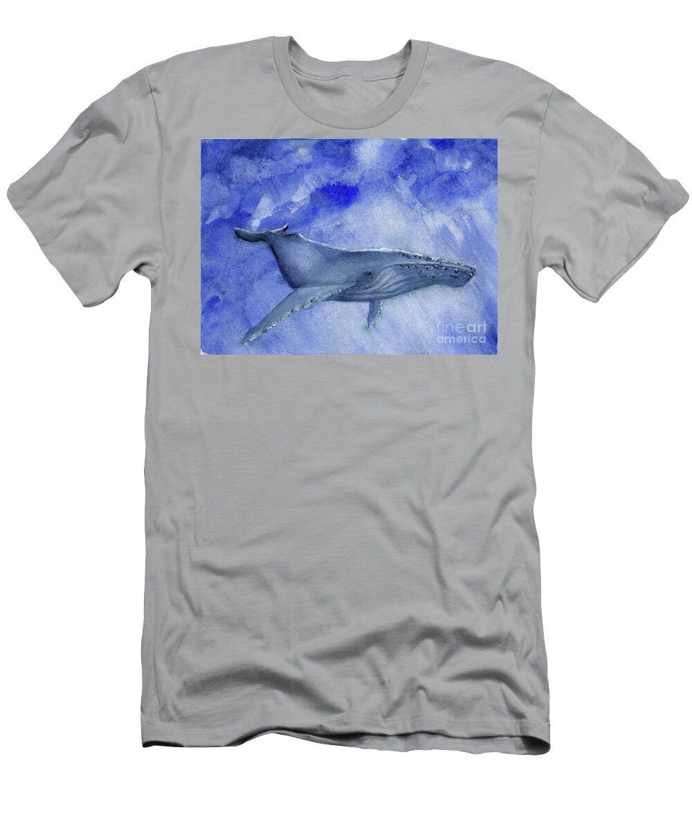 California T-Shirt featuring the painting Humpback Yearling Under Our Boat by Randy Sprout