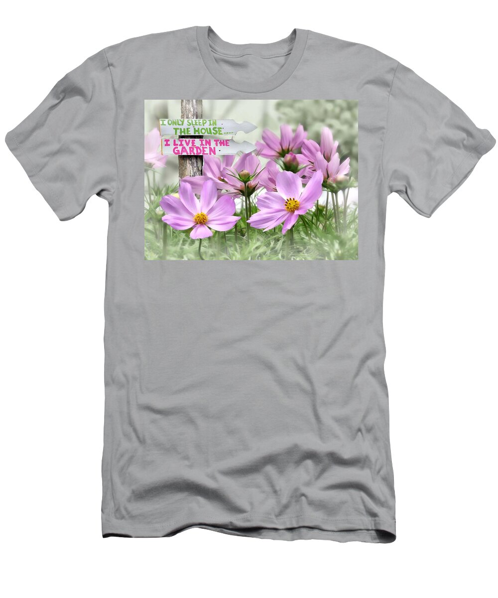 Cosmos T-Shirt featuring the photograph I Live In The Garden-1 by Nina Bradica