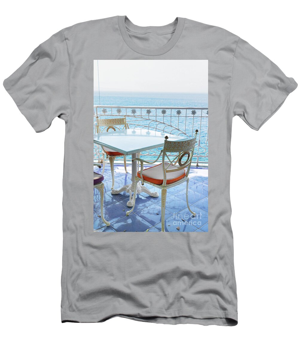 Amalfi T-Shirt featuring the photograph Amalfi Coast Cafe by Anastasy Yarmolovich