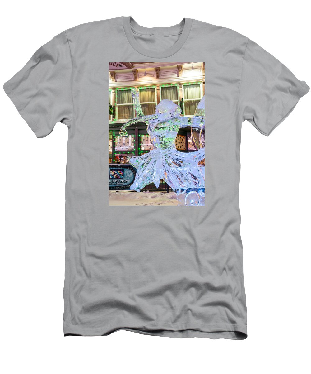 Ice Sculpture T-Shirt featuring the photograph The Annual Ice Sculpting Festival In The Colorado Rockies, The Gelid Lady Bee by Bijan Pirnia