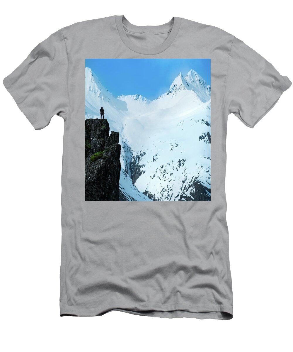 Iceland T-Shirt featuring the photograph Iceland Snow Covered Mountains by Larry Marshall