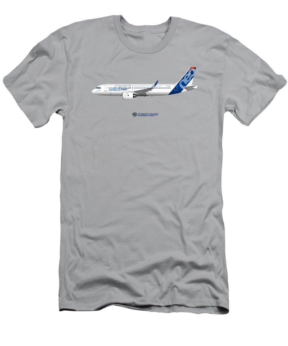 Airbus T-Shirt featuring the digital art Illustration of Airbus A320 NEO D-AVVA - Blue Version by Steve H Clark Photography