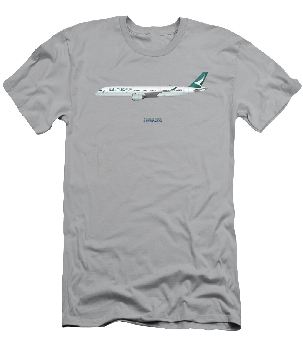 Airbus T-Shirt featuring the digital art Illustration of Cathay Pacific Airbus A350 - Blue Version by Steve H Clark Photography
